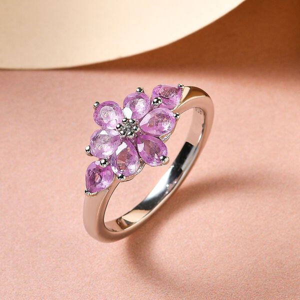 Ilakaka Rosa Saphir (Fissure gef&uuml;llt) und wei&szlig;er Zirkon-Ring, 925 Silber platiniert (Gr&ouml;&szlig;e 19.00) ca. 1.65 ct image number 2