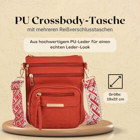 Crossbody-Tasche mit mehreren Fächern, 19x22?cm, Rot-Grau mit gemustertem Schultergurt, rot