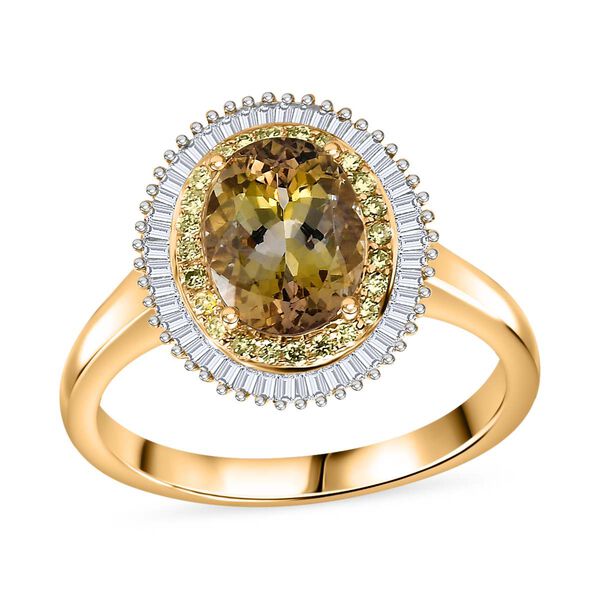 AAA natürlicher goldener Tansanit, gelber und weißer Diamant Ring in 585 Gold - 2,33 ct. image number 4