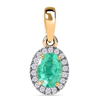 AA Kolumbianischer Smaragd, Wei&szlig;er Diamant Anh&auml;nger 585 Gold ca. 0.87 ct