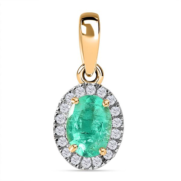 AA Kolumbianischer Smaragd und Diamant Anh&auml;nger in 585 Gold &ndash; 0,87 ct.