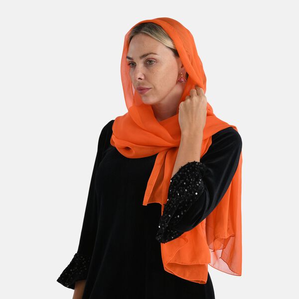 LA MAREY 2er-Set 110x180cm Seidenschal aus 100% Maulbeerseide mit Ohrringen, Orange & rot image number 6