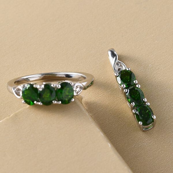 Nat&uuml;rlicher Chromdiopsid-Ring und Anh&auml;nger, 925 Silber platiniert ca. 2,28 ct image number 2