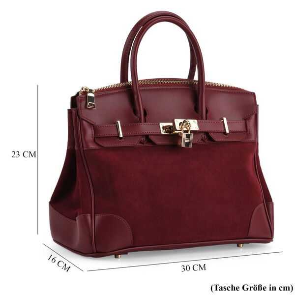 Grand Pelle Echtleder Citybag mit Rei&szlig;verschluss und Schlossoptik 30 x 16 x 23 cm Burgunder image number 8