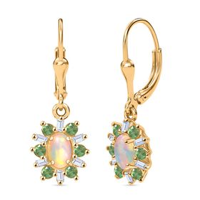 AA Natürlicher, äthiopischer Welo Opal, Tsavorite Granat Ohrringe 925 Silber 750 Gelbgold Vermeil ca. 1.61 ct
