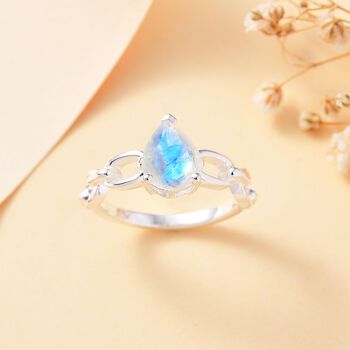 Regenbogen Mondstein Ring 925 Silber (Gr&ouml;&szlig;e 21.00) ca. 1,59 ct