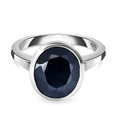 Schwarzer Saphir Ring, 925 Silber platiniert, ca. 5.84 ct