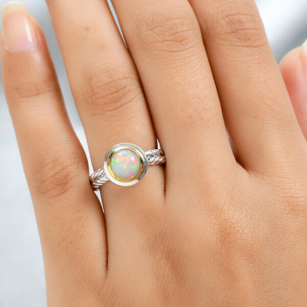 Nat&uuml;rlicher &Auml;thiopischer Opal Ring 925 Silber Bicolor  ca. 0,84 ct image number 3