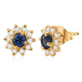 D'Joy AA Blauer Saphir, Weißer Zirkon Ohrringe 925 Silber vergoldet ca. 1,30 ct.
