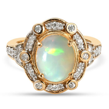 Nat&uuml;rlicher, &auml;thiopischer Opal und Zirkon-Ring, 925 Silber Gelbgold Vermeil (Gr&ouml;&szlig;e 16.00) ca. 2.01 ct