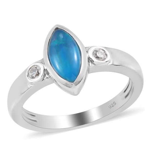 Blau gefärbter äthiopischer Opal und Zirkon Ring 925 Silber Platin-Überzug image number 4