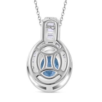 AA Blauer Zirkon, Wei&szlig;er Zirkon Anh&auml;nger mit Kette ca. 50 cm, 925 Silber rhodiniert ca. 3.52 ct