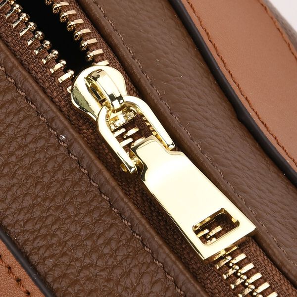 Crossbody Tasche aus 100% echtem Leder mit gemustertem Schulterriemen, 25,5x13x13,5cm, Kaffee image number 7