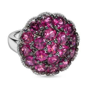 D'Joy Nat&uuml;rlicher Rhodolith Granat, Schwarzer Spinell Ring 925 Silber rhodiniert (Gr&ouml;&szlig;e 17.00) ca. 6.09 ct