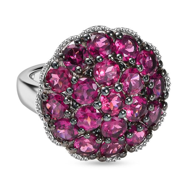 D'Joy Nat&uuml;rlicher Rhodolith Granat, Schwarzer Spinell Ring 925 Silber rhodiniert (Gr&ouml;&szlig;e 17.00) ca. 6.09 ct