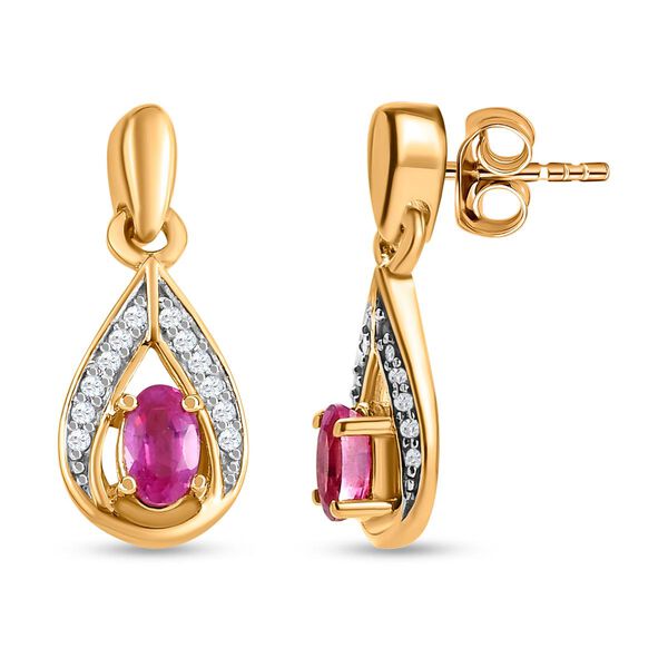 Ilakaka Rosa Saphir und Zirkon-Ohrh&auml;nger, 925 Silber vergoldet, 0,80 ct. image number 4