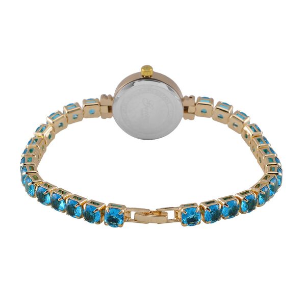 Genoa Time V2 - PC21S Japanisches Uhrwerk, Gehäuse mit weißen Kristallakzenten und PNP-Goldplattierung, rundes Zifferblatt mit weißen Ziffern und Kristallen, blauen Zirkonia und weißen Kristallen image number 3