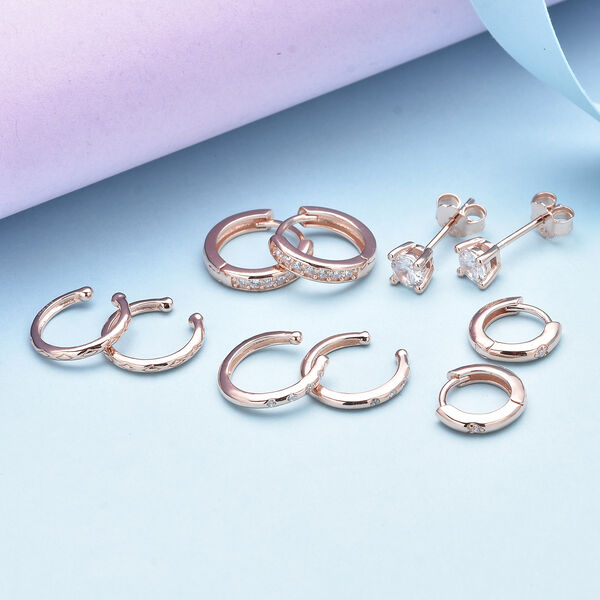 5er- Set wei&szlig;e Zirkonia-Ohrringe, 925 Silber rhodiniert ca. 1.24 ct image number 6