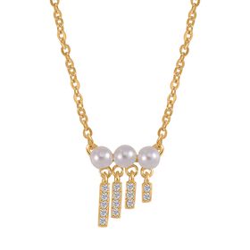 Weiße Muschelkernperle und Zirkonia-Halskette 45cm - 0,11 ct.