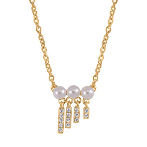 Weiße Muschelkernperle und Zirkonia-Halskette 45cm - 0,11 ct. image number 0