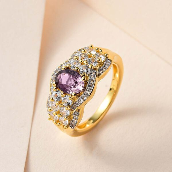 AA Nat&uuml;rlicher Tansanischer Lavendel-Spinell, Wei&szlig;er Zirkon Ring, 925 Silber Gelbgold Vermeil (Gr&ouml;&szlig;e 17.00) ca. 2.19 ct image number 2