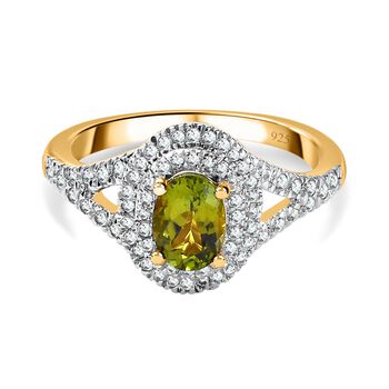 AA Calabar-Turmalin, Wei&szlig;er Zirkon Ringe 925 Silber Gelbgold Vermeil (Gr&ouml;&szlig;e 17.00) ca. 1.66 ct