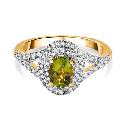 AA Calabar-Turmalin, Wei&szlig;er Zirkon Ringe 925 Silber Gelbgold Vermeil (Gr&ouml;&szlig;e 17.00) ca. 1.66 ct