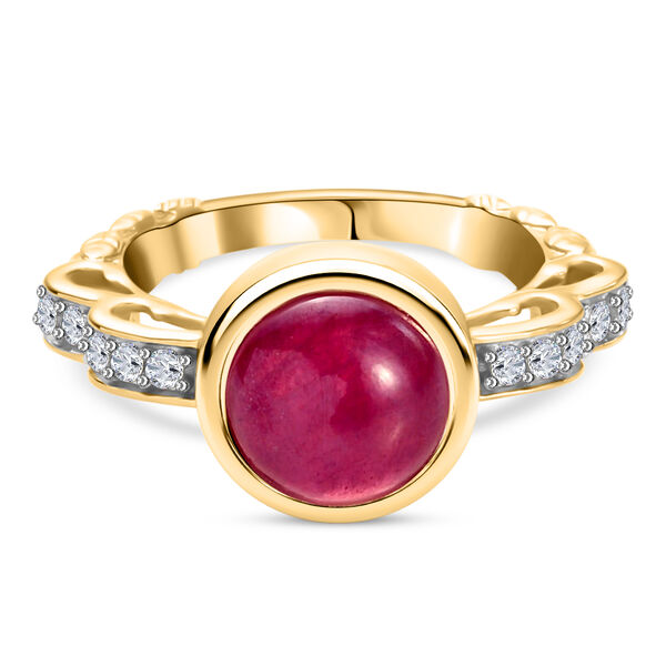 Afrikanischer Rubin (Fissure gef&uuml;llt) und Zirkon Ring 925 Silber vergoldet