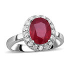 Afrikanischer Rubin und weißer Zirkon-Ring, 925 Silber platiniert (Größe 16.00) ca. 4.34 ct