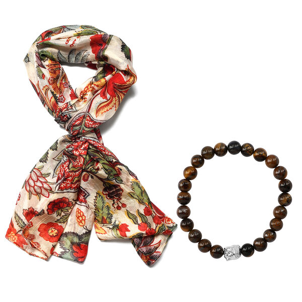 2er Set Luxus 100% Seidenschal und Tigerauge Chakra-Armband image number 4