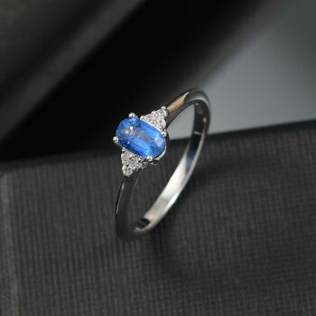 Nat&uuml;rlicher Kaschmir-Kyanit, Wei&szlig;er Zirkon Ring 925 Silber platiniert (Gr&ouml;&szlig;e 20.00) ca. 0.67 ct
