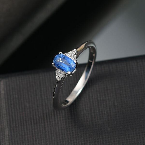 Nat&uuml;rlicher Kaschmir-Kyanit, Wei&szlig;er Zirkon Ring 925 Silber platiniert (Gr&ouml;&szlig;e 20.00) ca. 0.67 ct image number 2