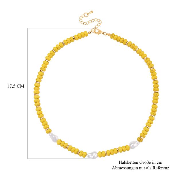 Wei&szlig;e Muschelkernperle, Gelber Howlit Halskette, ca. 50 cm + 5 cm Extender, goldfarben image number 6