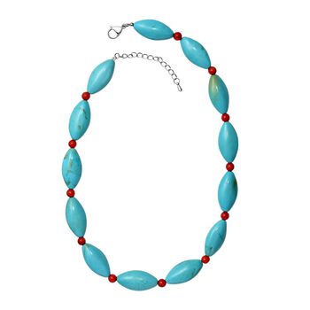 Gef&auml;rbte blaue Magnesit und Koralle Halskette, 45cm - 375 ct.