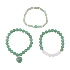 3er-Set- Grüne Aventurin und weiße Kristall Quarz-Armbänder - 231 ct.