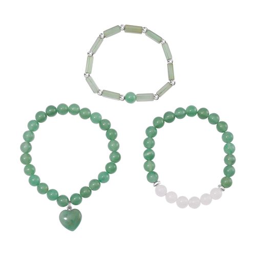 3er-Set- Grüne Aventurin und weiße Kristall Quarz-Armbänder - 231 ct. image number 0