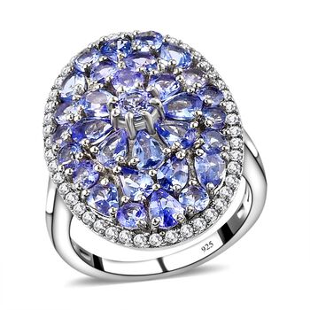 Tansanit und wei&szlig;er Zirkon-Ring, 925 Silber platiniert  ca. 4,47 ct