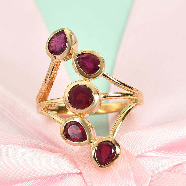 Fissure gef&uuml;llt Rubin Ring 925 Silber Gelbgold Vermeil image number 2