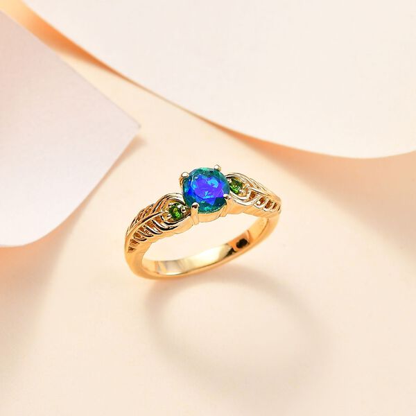 Pfau Quarz Triplett und natürlicher Chromdiopsid-Ring - 1,04 ct. image number 1