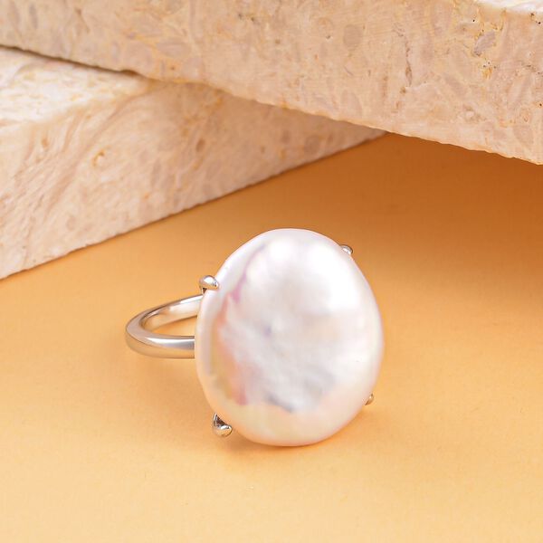 15-17mm wei&szlig;er Keshi Perlen Cocktail-Ring image number 2