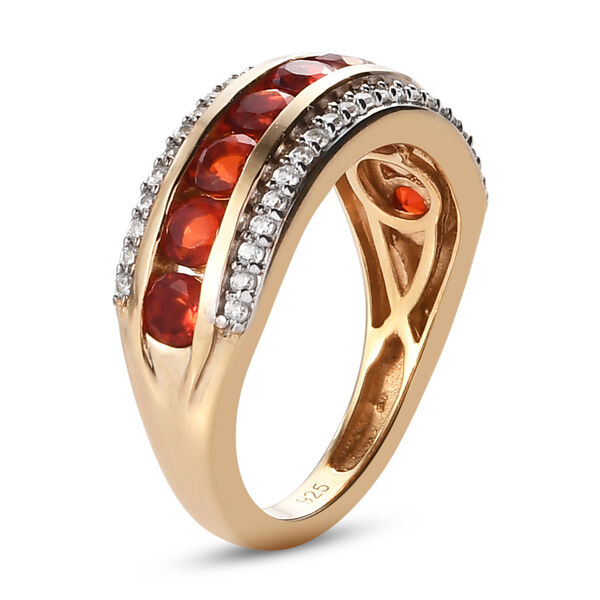 Mexikanischer Kirschfeuer-Opal und Zirkon Ring 925 Silber 585 Vergoldet image number 5