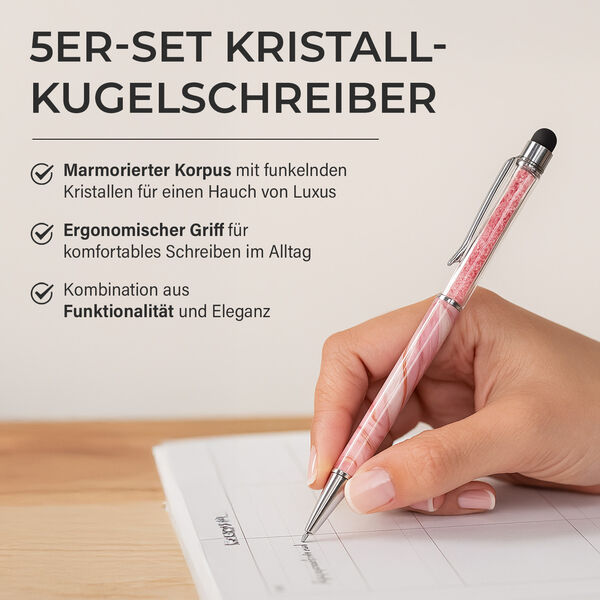 Kugelschreiber-Set, Marmor-Design, 14,5&times;1cm, 5 St&uuml;ck image number 2