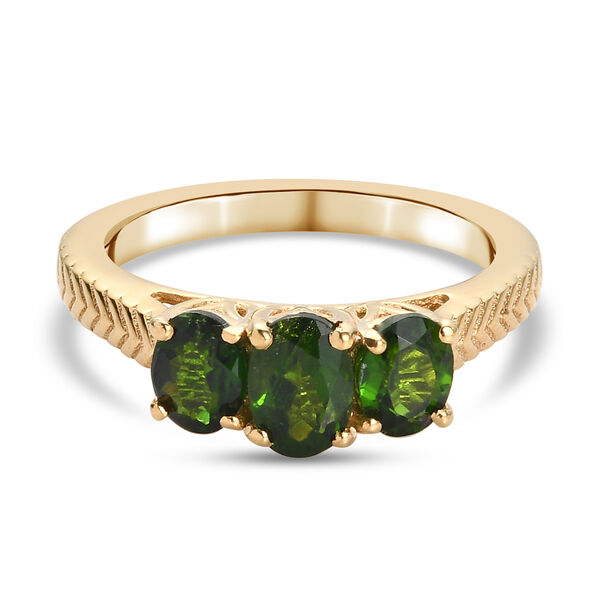 Nat&uuml;rlicher Chromdiopsid 3 Stein Ring 925 Silber vergoldet  ca. 1,28 ct