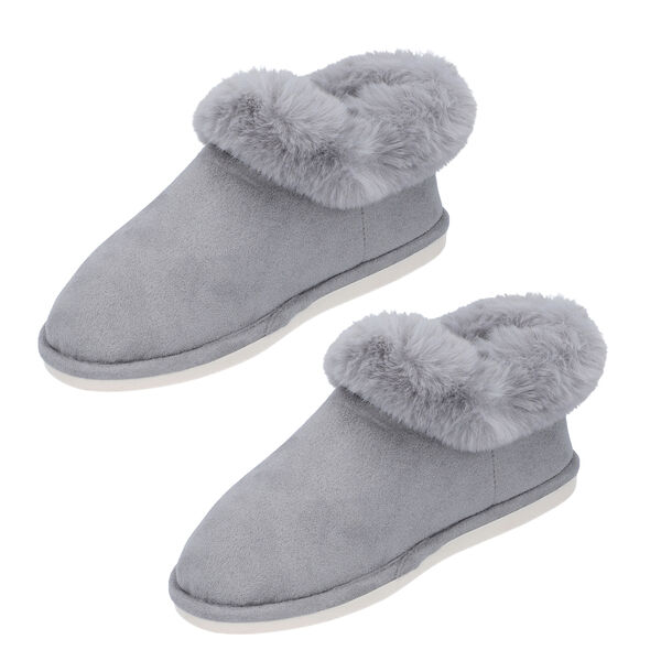 Gem&uuml;tliche Hausschuhe aus Kunstfell, Gr&ouml;&szlig;e 36-38, Grau image number 3
