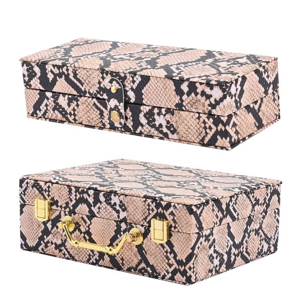2er-Set, Schmuckkasten mit Reise-Etui aus Kunstleder mit Python-Pr&auml;gung, 24x19x9 und 22x17x3 cm, Elfenbein image number 3