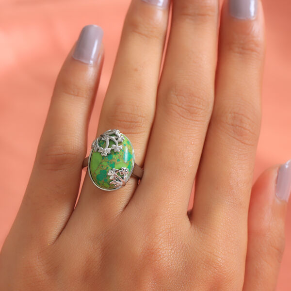 Gr&uuml;nes Mojave-T&uuml;rkis Ring Messing Ionenbeschichtetes Platin  ca. 10,25 ct image number 3