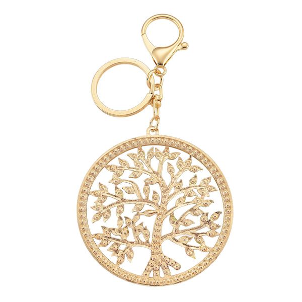 Mystischer Wei&szlig;er Kristall Schl&uuml;sselanh&auml;nger, emaillierte Legierung, goldfarben, Lebensbaum image number 4