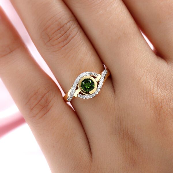 Natürlicher Chromdiopsid und weißer Zirkon-Ring, 925 Silber vergoldet  ca. 0,78 ct image number 3