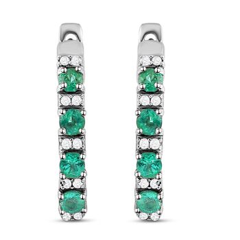 Kagem sambische Smaragd und wei&szlig;e Zirkon-Ohrringe, 925 Silber platiniert ca. 1.07 ct