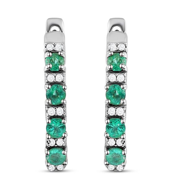 Kagem sambische Smaragd und Zirkon-Creolen, 925 Silber platiniert, 1,07 ct.